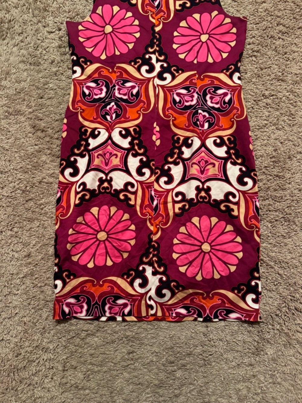 David Meister Sz 10 Pink Black Floral Retro Print Cotton Dress w/ lining - Picture 7 of 8